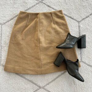Vintage 70s Tan Wool-Blend A-Line Mini Skirt Sz 26